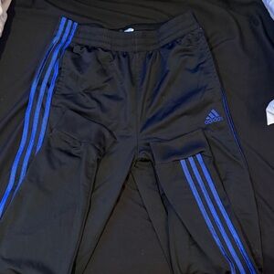 Adidas Kids Black Joggers with Blue Stripes